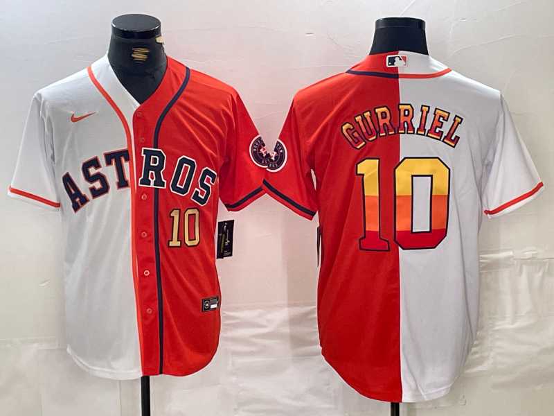 Mens Houston Astros #10 Yuli Gurriel White Orange Split Stitched Baseball Jerseys Dzhi